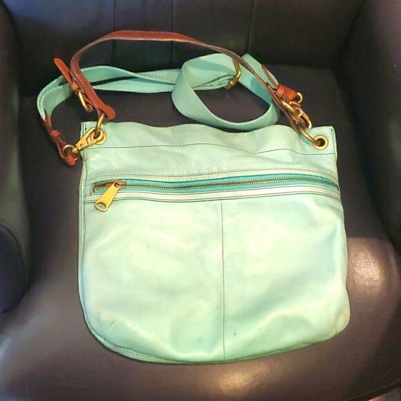 FOSSIL Turquoise Large Leather Crossbody Bag - Picture 1 of 9